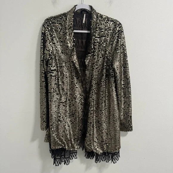 Free People Stardust Lace Tarnished Sequin Boho Jacket Women’s Size M